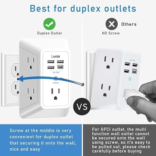 5 Outlet Extender Multi Plug Wall Outlets with 4 USB Charging Ports (1 USB C Outlet), 3 Sided 1680J Surge Protector Power Strip USB Wall Charger for Home, Office, Travel, ETL Listed, White thumbnail 5