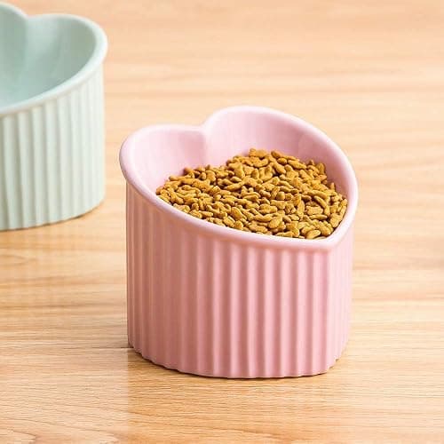 Pink Ceramic Raised Cat Bowls, Tilted Elevated Food or Water Bowls, Stress Free, Backflow Prevention, Dishwasher and Microwave Safe, Lead & Cadmium Free thumbnail 6