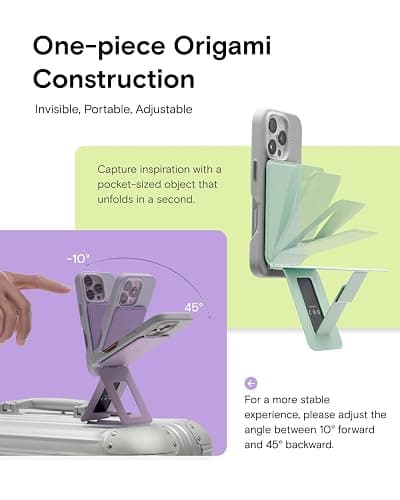 MOFT Phone Stand, Magnetic Phone Tripod Stand Stain-Resistant MOVAS Leather & Angle Adjustment & Strong Magnets Tripod for iPhone 17/16/15/14/13/12 (Included Metal Ring)-Peppermint thumbnail 3