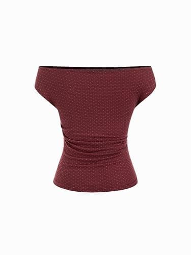 CIDER Women's Polka Dot Top Going Out Crop Tank Tops Boat Neck Ruched Summer Tops Trendy Cute Y2K Outfits thumbnail 5