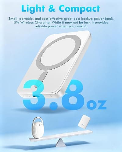 Miady Magnetic Portable Charger Power Bank for iPhone 5000mAh (Black+White) | Mini Portable Charger, Compact 5W Wireless Battery Pack for iPhone 17/16/15/14/13/12 thumbnail 3