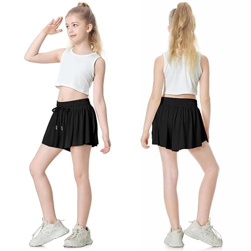 Two Inches Extended Butterfly Shorts Girls Flowy Shorts, 2-in-1 Youth Girls Athletic for Fitness, Running, Sports - 04 - Extend-black - Medium thumbnail 6