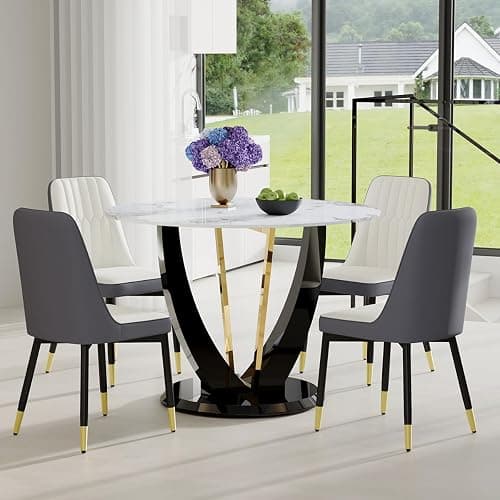 MEMUY 48 inch Round Dining Table,Faux Marble Kitchen Room Table,48" Circle Dining Table Top with Artistic Pedestal,Breakfast Nook for Kitchen Dining Room Easy to Assemble,Surdy Structure thumbnail 8