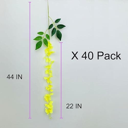 40 Pack Wisteria Flower Vines Garland, 3.75 Feet Artificial Flower Strings, Fake Hanging Flowers, Silk Wisteria Garland Flowers, Wisteria Vine for Wedding, Garden, Wall Decoration (Yellow) thumbnail 3