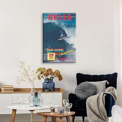 Beachy Surf Up Canvas Wall Art, 1983 Torquay Australia Easter Poster, Rip Curl Bell'S Surfing Competition Print, BELLS Summer Surfer Sports Magazine Cover Painting for Bedroom 8x12in Wrapped Canvas thumbnail 3