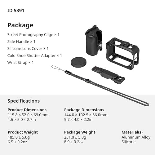 SMALLRIG Handle Grip Kit for DJI Osmo Action 6 with Metal Cage, Street Photography Grip for DJI, Action 6 Cage with Shutter Button, Cold Shoe, Wrist Strap, Lens Cover, 1/4 Threaded Hole - 6037 thumbnail 7