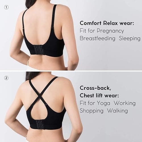 Vinfact 3 Pack Nursing Bras for Breastfeeding Seamless V Neck Maternity Bra Women Pregnancy Breastfeeding Bra - Small - Black/Grey/White thumbnail 4