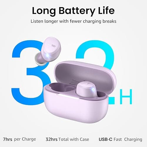 TOZO A1 Wireless Earbuds Bluetooth 5.3 Light Weight in Ear Headphones | IPX5 Waterproof,2 Mics for AI Calls,Immersive Premium Sound Bass Headset with Charging Case,32 EQ via App Light Purple thumbnail 5