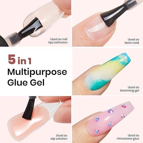 beetles Gel Polish 5 in 1 Nail Glue and Base Gel Kit for Acrylic Nails,2 Pcs 15ml Super Strong Brush for False Nails Tips, Led Lamp Required Nail Art Gift thumbnail 2