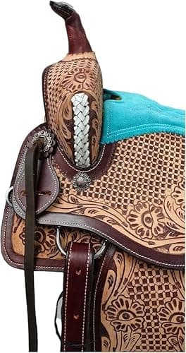 Rust Armour Premium Western Leather Horse Saddle with Comfortable Durable Padded Seat, Hand Tooled Floral Carved Cowboy Saddle, Luxury Equestrian Tack - 13" to 17" thumbnail 3