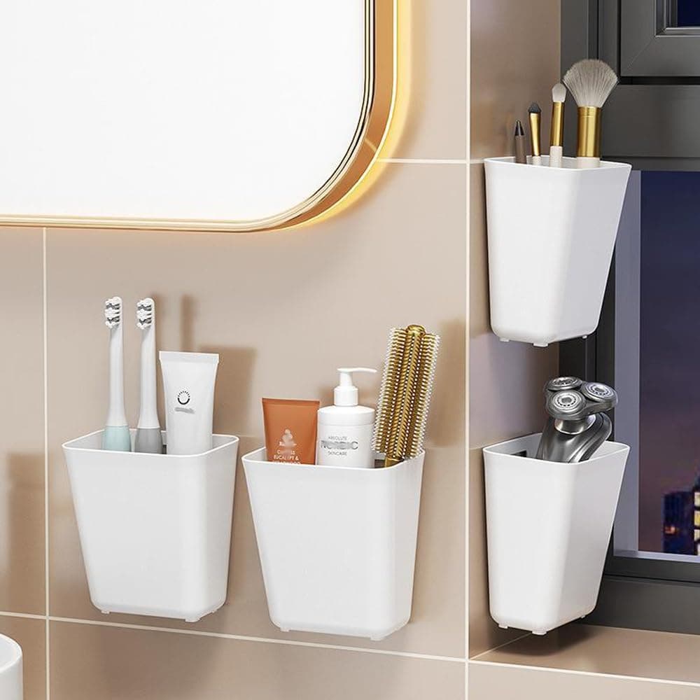 Pack of 4 Kitchen Cabinet Door Storage Box, Self-Adhesive Wall Mounted Organiser for Cupboard, Bathroom, Fridge - Small Items thumbnail 2