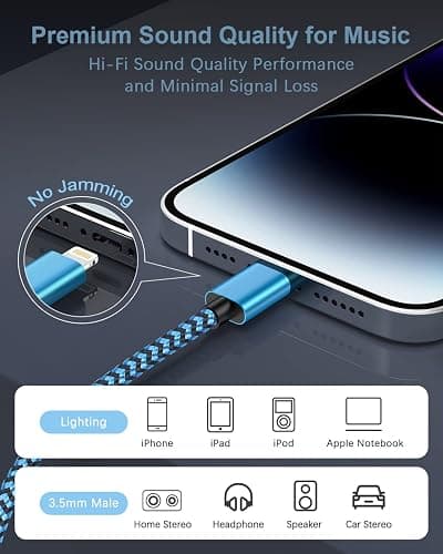 [2Pack/3.3ft] Lightning to 3.5mm iPhone Aux Cord, [Apple Mfi Certified] iPhone Aux Audio Cable for Car Home Stereo Speaker Headphone Compatible with iPhone 14 13 12 11 Pro Max Mini XR XS 8 iPad iPod thumbnail 4