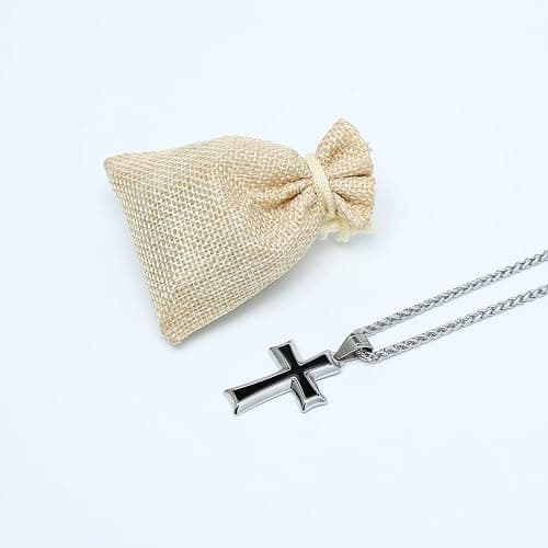 HZMAN Mens Stainless Steel Cross Pendant Necklace with Wheat Chain thumbnail 5