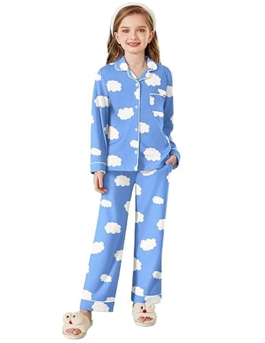 Arshiner Pajamas Set for Girls Plaid Long Sleeve Lounge Set Button Down Pj Sets - Image 1