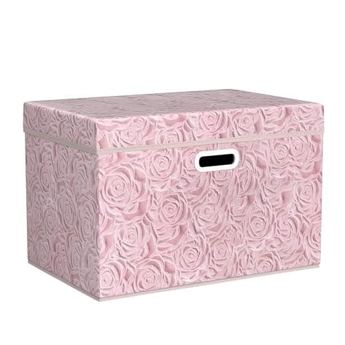PRANDOM Larger Collapsible Storage Boxes with Lids Fabric Decorative Bins Cubes Organizer Containers Baskets Handles Divider for Bedroom Closet Living Room Pink 17.7x11.8x11.8 Inch 3 Pack thumbnail 5