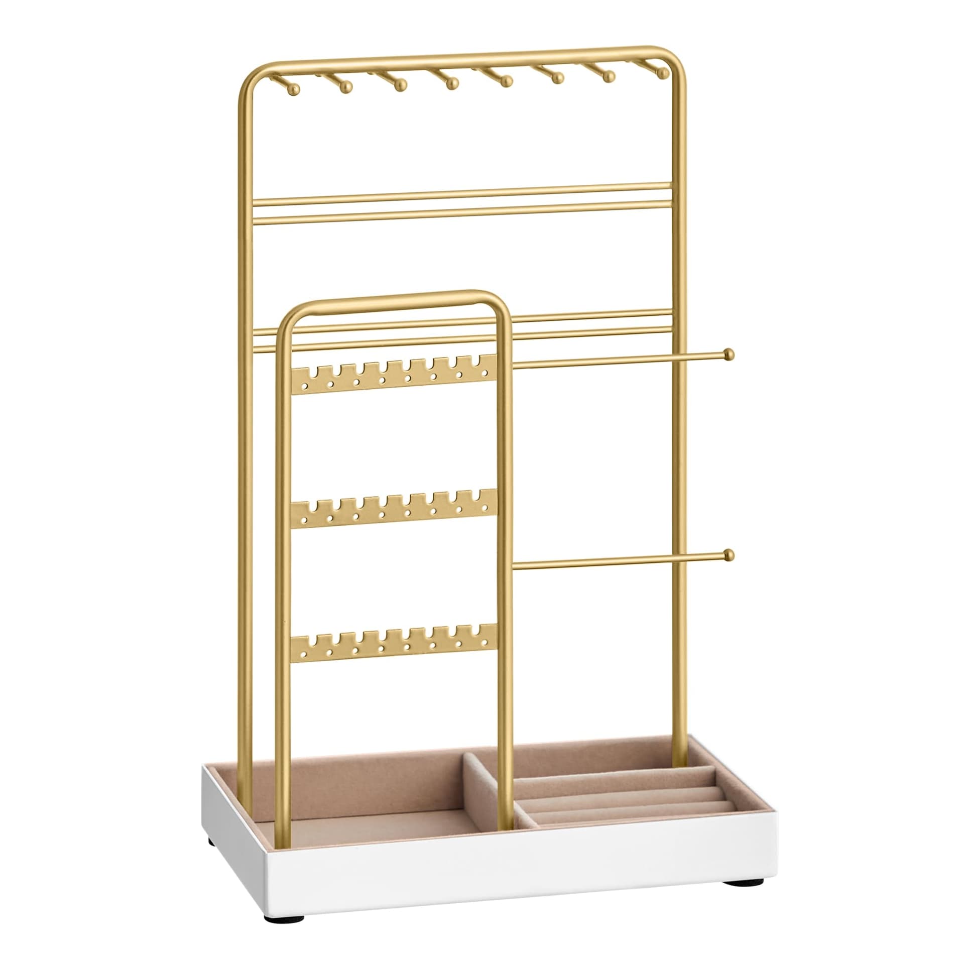 SONGMICS Sieradenstandaard, Sieradenhouder, Metalen frame, Fluwelen sieradenlade, Sieradenopslag voor kettingen, armbanden, oorbellen, oorbellen, ringen, cadeau-idee, Kerstmis - Image 1