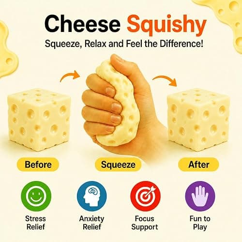 Cheese Squishy Slow Rising Squishy Stress Relief Fidget Toy,Cheese Style | Suitable for Office Workers to Release Stress and Negative Emotions,for Adults,1 Piece (milky)2.4X2.4in thumbnail 4