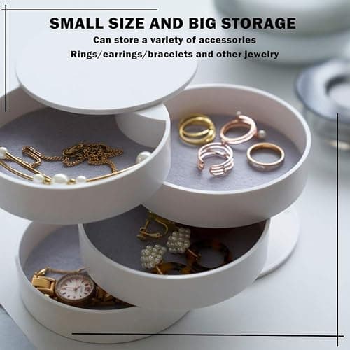 BUYGOO Jewelry Organizer Rotating Storage Box Jewelry Storage Box 4-Layer Round Jewellery Storage Organiser 360 Degree Rotating Portable Jewelry Accessory Storage box for Earrings Necklaces Rings thumbnail 7