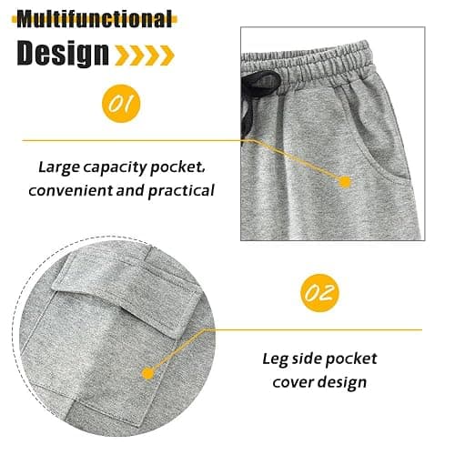 Kids4ever Kids Boy Jersey Shorts Summer Lightweight Casual Sweat Shorts with Side Pockets Adjustable Waistband for 5-12 Years thumbnail 3