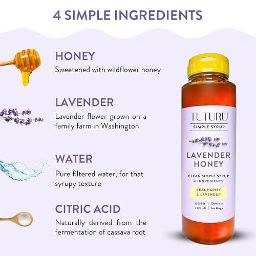 Lavender Honey Simple Syrup for Coffee, Cocktails, Tea, Matcha - Clean Simple Syrup with Real Lavender & Honey - 13.5 oz thumbnail 3