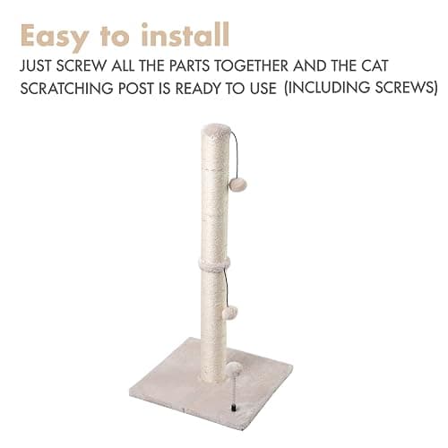 MECOOL 34” Tall Cat Scratching Post Premium Basics Kitten Scratcher Sisal Scratch Posts Trees with Hanging Ball for Indoor Cats, Beige thumbnail 7