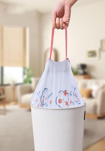 150 Count 4 Gallon Trash Bags - Drawstring small trash Bags 1.1mil Thick for Bathroom, Kitchen, Bedroom, Office Toilet Home (White-pink, 150Counts) thumbnail 9