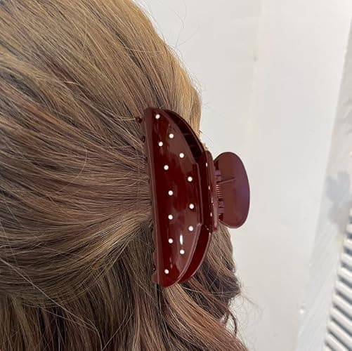 Red Polka Dots Hair Clips Cute Winter Hair Claw Clip Polka Dots Design Valentine's Hair Jaw Clips Nonslip Acrylic Hair Clamps Medium Acrylic Hair Barrette Fall Winter Fashion Hair Clips for Women thumbnail 7