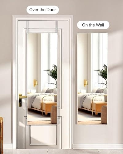 KOMCOTE Over The Door Full Length Mirror - 48x14 Inch Hanging Mirror for Bedroom, Closet, Living Room - No Drill Door Mount Mirror, Lightweight & Durable, Space-Saving, White - White-rect - 48"L x 14"W thumbnail 4