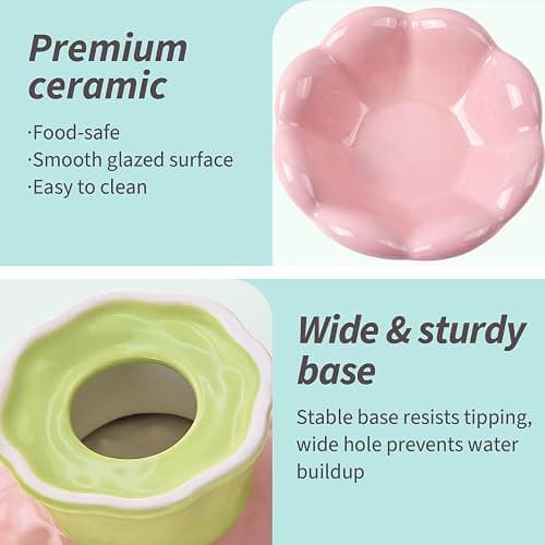 EubooTree Ceramic Raised Cat Bowl, Shallow Wide, Anti-Vomiting and Whisker Fatigue, Non-Slip, Tilted Cute Flower Cat Food and Water Bowls for Indoor Cats or Small Dogs, Pink thumbnail 5