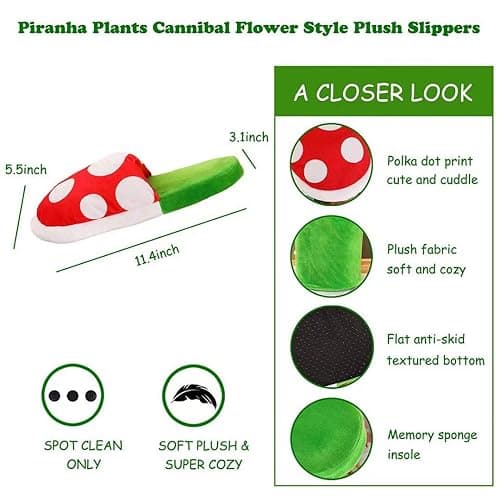 Piranha Plants Plush Home Wear Hausschuhe Cannibal Flower Shape Cosplay Schuhe/Dot Muster Hausschuhe Loafer mit Pipe Topflappen für Erwachsene Teens Home Schuhe Weihnachtsgeschenke thumbnail 6