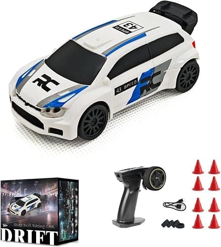 Goekhyrani RC Drift Car, 1/43 Scale 2.4G Full Proportional RC Electric Mini Racing Drift Car Model with Lights Kit，RCS Model Cars Gifts for Adults (RTR Version/Black and White) (White) - Image 1