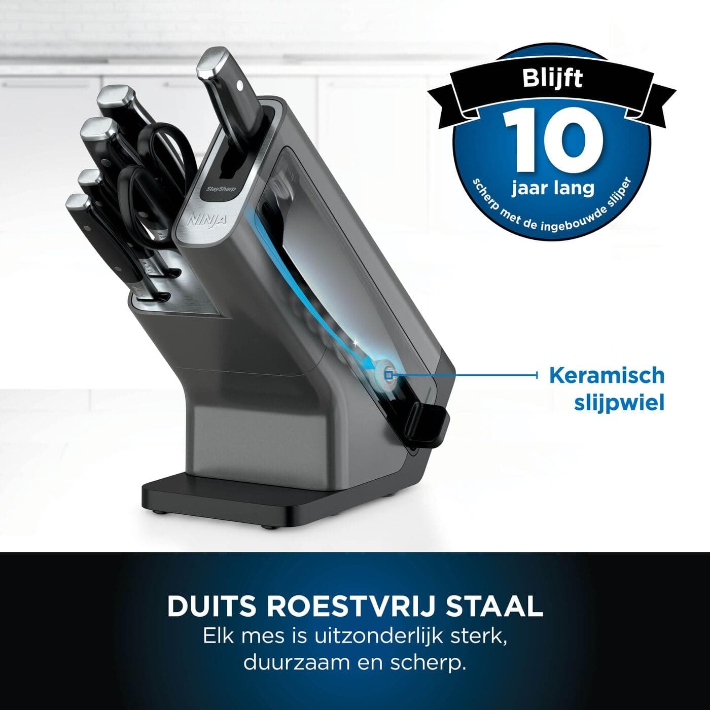 Ninja Foodi StaySharp K32006EU Knife Block, Knife Set, Integrated Sharpener, 5 Knives and Scissors (1 Pair), Kitchen Bread, Trancher, Universal Paring Knife & Scissors, 6-Piece Stainless Steel thumbnail 2