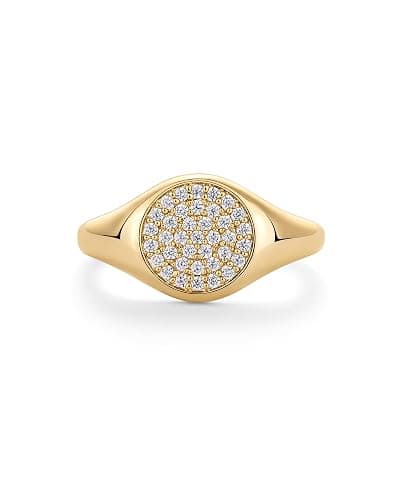 PAVOI 14K Gold Plated Signet Ring for Women - Pinky Ring with Round Cubic Zirconia - Dainty Lightweight Thin Statement Jewelry thumbnail 3