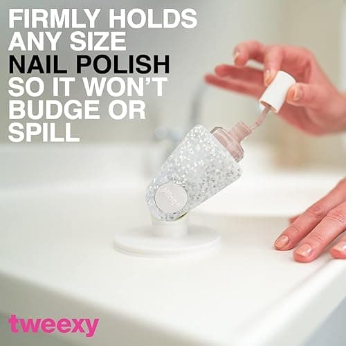 Tweexy Hinge Untippable Anti-Spill Nail Polish Holder | Smartgrip Suction Stand, Tilted for Fingernail Painting & Nail Art (Silver Sparkle) thumbnail 6