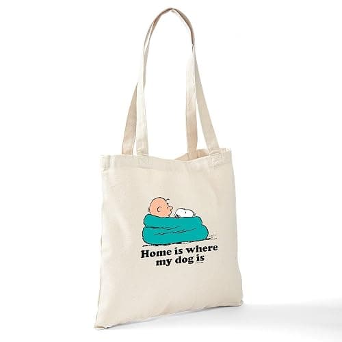 CafePress Snoopy Home Is Where My Dog Is Reusable Beige Canvas Bag | Reusable Natural Beige Canvas Tote Shopping Bag thumbnail 6