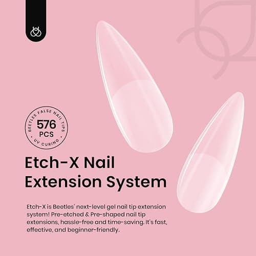 Beetles Gel Nail Tips Etch-X, Stiletto Medium, 576Pcs 12 Sizes | Pre-Etched Half Matte Soft Acrylic False Nail Tips Easy DIY Press On Nail Extensions Salon Gift for Women thumbnail 2