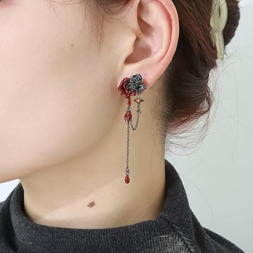 Gothic style personality red rose earrings Fashion punk style black earrings exquisite ladies accessories thumbnail 3