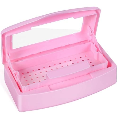 Plastic Sterilizing Tray-Sterilization Tray,Clean Sterilizer Box Storage Organizer for Nail,Tweezers,Hair Salon,Spa & Cutter Manicure Equipment-Clear Lid Pink - Image 1
