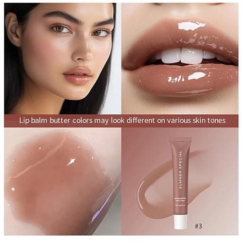 Summer Lip Glossy Butter Balm, Instant Moisture Sheer Tint, Non-Sticky, Conditioning Formula to Soothe & Repair Dry, Chapped Lips, Jelly Lip Stain with Natural Scent (#3Iced Coffee, 1Pc) thumbnail 4