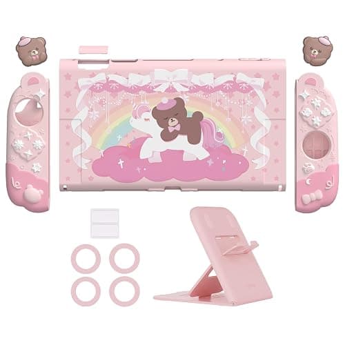 PlayVital Good Night Bear Dockable Case for Nintendo Switch 2 with Stand | Split Design Silicone Joycon Grips, PC Console Hard Shell, 2 Joystick Caps | Cute Protective Cover Bundle – Pink thumbnail 9