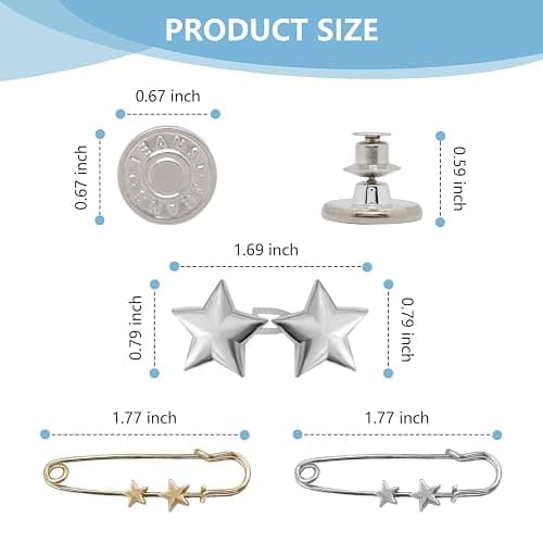ROPAKED 16 Sets Buttons Pins for Loose Jeans Pant Waist Tightener No Sew Jeans Button Replacement, Reusable Waist Cincher Clip Adjustable Pants Button Tightener Metal Star Brooch for Clothing thumbnail 5