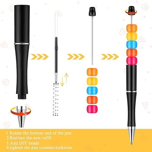 Crtiin 100 Pieces Plastic Beadable Pen Bulk Kit 50 Bead Ballpoint Shaft Black Ink Beaded Pens with 50 Refills for DIY Making Christmas Holiday Gift for Kid Student Office(Black) thumbnail 4