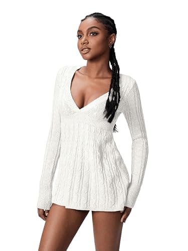 SKAYS Women's 2025 Fitted V Neck Cable Knit Fall Sweater Cozy Pullover Long Sleeve Thick Winter Tunic Shirt Top - Image 1