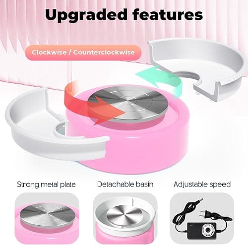 Goody King Mini Pottery Wheel-9.4”Pottery Wheel for Adults Beginners Kids, Upgraded Movable Turntable with Adjustable Speed with 16 Pottery Shaping Tools, Supports Forward and Reverse Rotation-Pink thumbnail 4