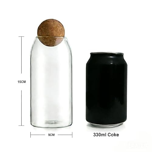 JEIINT Candy Jar Candy Container Round Cylindrical Glass Body with Spherical Cork Lid 800ml 27oz thumbnail 3
