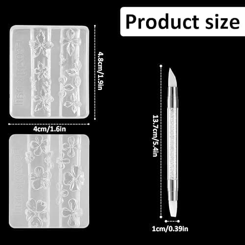 2Pcs Silicone Nail Art Molds with Carving Pen Clear Flowers Modeling Template Nail Molds Silicone Nail Tools DIY Nail Supplies for Manicure Decorations thumbnail 2