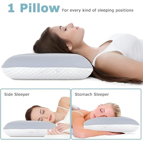 Syekcl Memory Foam Pillow Queen Size, Cooling Orthopedic Bed Pillow for Sleeping – Medium Firm Neck & Shoulder Support, Double-Sided Design for All Seasons, Washable Cover (White & Gray) thumbnail 5