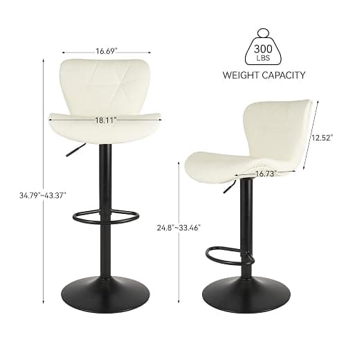 Nalupatio Modern Bar Stools Set of 2, Adjustable Faux Leather Upholstered Swivel Bar Stools, Counter Bar Chairs with Back for Kitchen Island, Cream White thumbnail 2