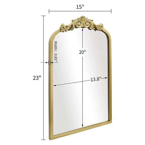 AIXI HOME Gold Arched Mirror 15"x23", Traditional Arendahl Vintage Antique Mirror with Ornate Metal Frame, Baroque Wall Mounted Mirrors for Entryway/Bathroom/Living Room/Hallway/Bedroom thumbnail 3