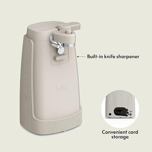 bella Electric Can Opener and Knife Sharpener, Removable Cutting Lever, Cord Storage, Stainless Steel Blade, Oatmilk thumbnail 3